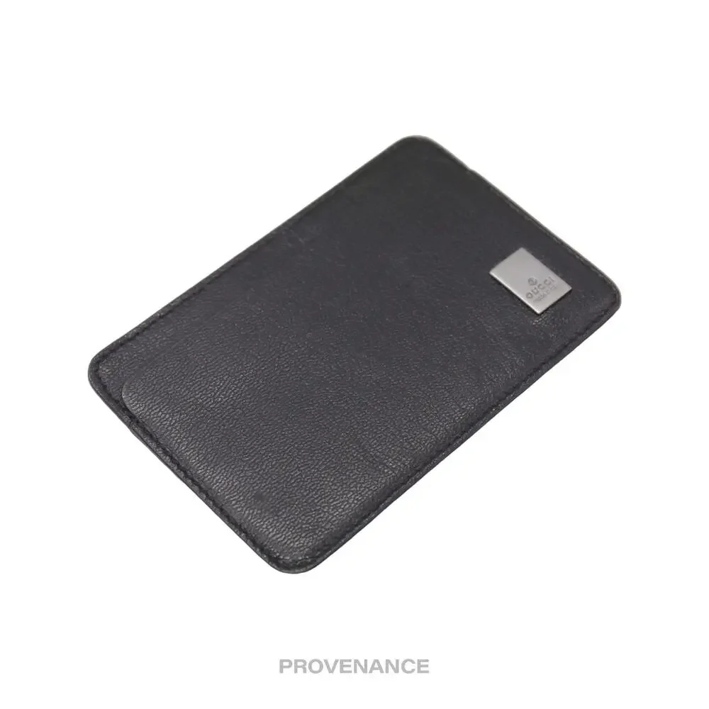 🔴 Gucci Placard Logo Card Holder Wallet - Black Leather